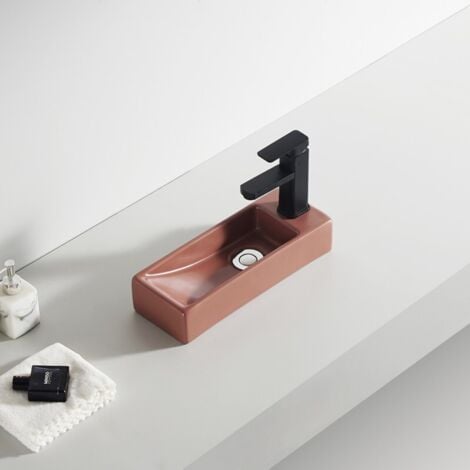 RUE DU BAIN Lave main Rectangle droite Céramique Terracotta 38x15 cm Minimalist