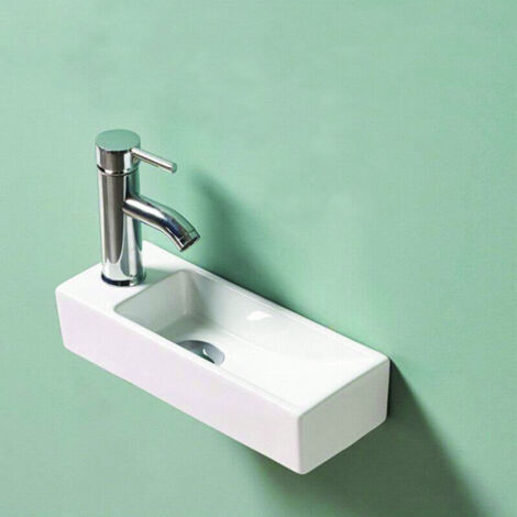 RUE DU BAIN Lave main Rectangle Gauche Céramique Blanc 38x15 cm - Minimalist