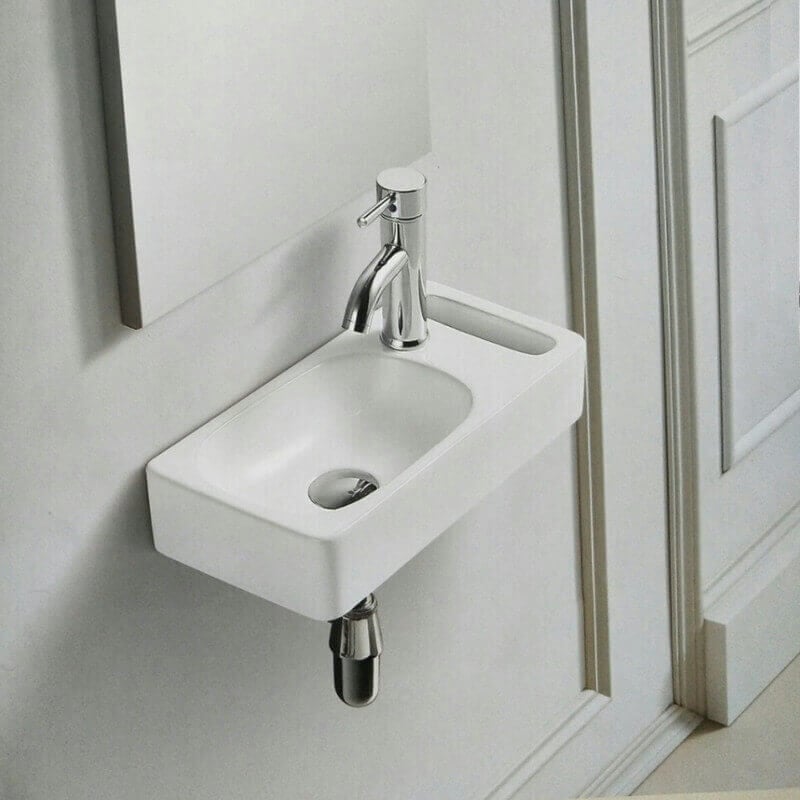 Rue Du Bain - Lave main Rectangle 44 cm avec Porte serviette Céramique Blanc- Pratic