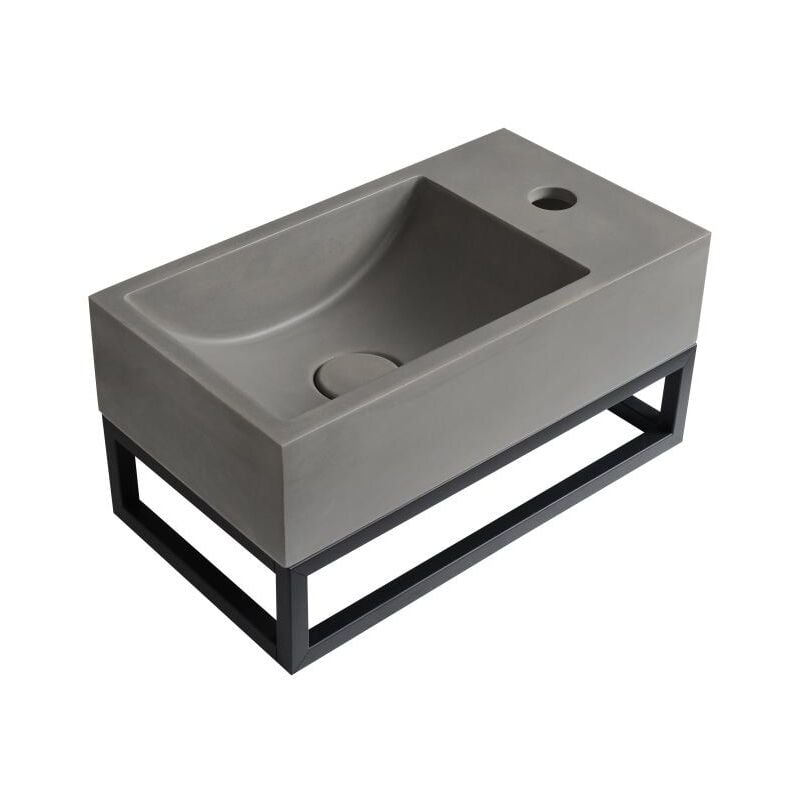 Vente-unique - Lave main suspendu en béton avec support - Robinetterie à droite - L40 x l22 cm - uchami