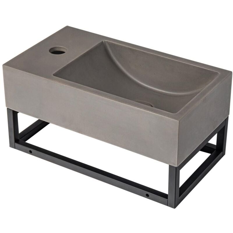 Lave main suspendu en béton avec support - Robinetterie à gauche - L40 x l22 cm - uchami