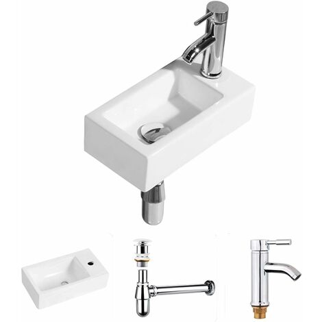 Lave Main Toilette WC Petit Lavabo Angle (Robintterie et Siphone Inclus) Set