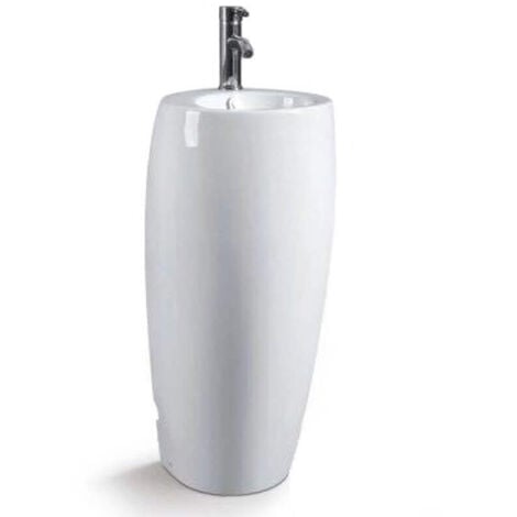 RUE DU BAIN Lave Main Totem Rond - Céramique Blanc - 39x85 cm - Ove