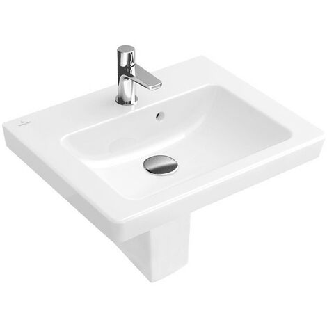Lave-mains, 450 x 370 mm, Rectangulaire, pour robinetterie monotrou , troude robinetterie percé,avec trop-plein, En porcelaine sanitaire Blanc CeramicPlus