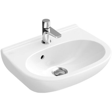 Lave-mains, 500 x 400 mm, Ovale, pour robinetterie à 3 trou s, trou de robinetterie central percé, avec trop-plein, En porcelaine sanitaire Blanc