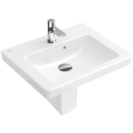 Lave-mains, 500 x 400 mm, Rectangulaire, pour robinetterie monotrou , trou de robinetterie percé, avec trop-plein, En porcelaine sanitaire Blanc
