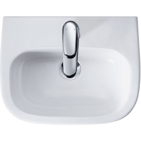 Duravit – Lave-mains à poser 450x340 mm avec trop-plein – Céramique blanche – Montage mural recommandé – 1 trou de robinetterie percé