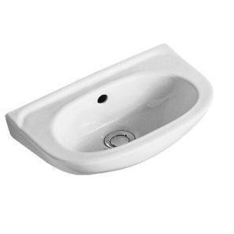 Lave-mains compact en céramique 40x25cm – Blanc brillant – Fixation par boulons M10 – Trous de robinetterie pré-percés – Gustavsberg