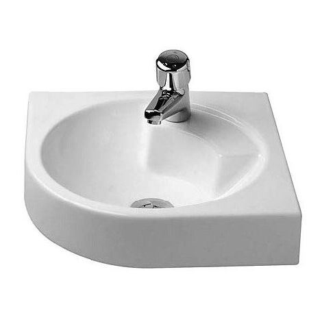Lave-mains d'angle ARCHITEC sans trop pleinavec plage de robinettrie 635x540mm 1 trou de robinetterie blanc