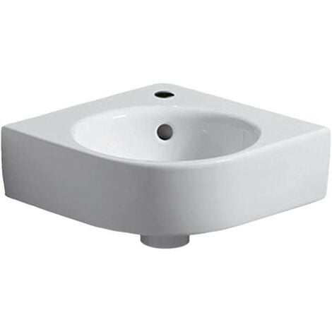 Lave-mains d'angle Geberit Renova Compact, 45x39.5cm, trou de robinetterie au centre, Blanc