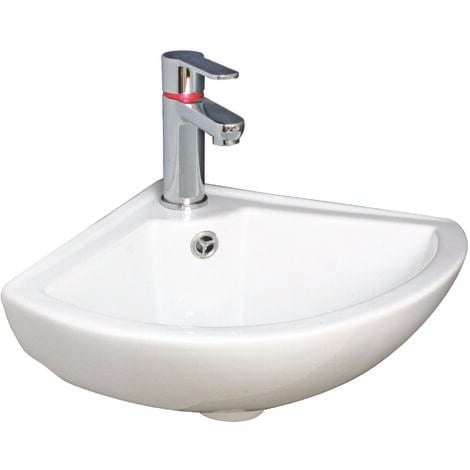 Lave-mains d'angle PIVOINE - Blanc - 35,5x35,5cm - Céramique - Avec trop plein