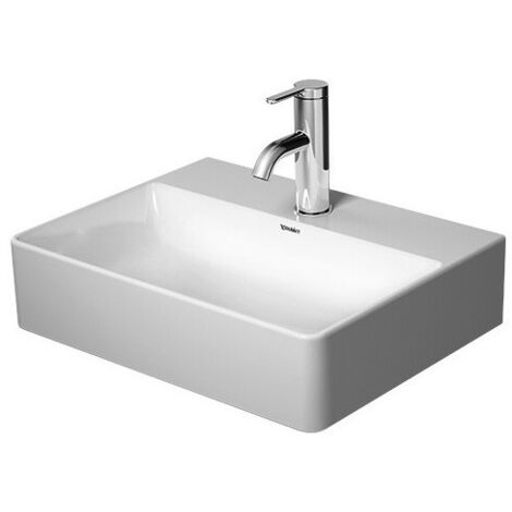 Lave-mains Duravit DURASQUARE sans trop pleinavec plage de robinettrie geschl 450x350mm 1 trou de robinetterie blanc