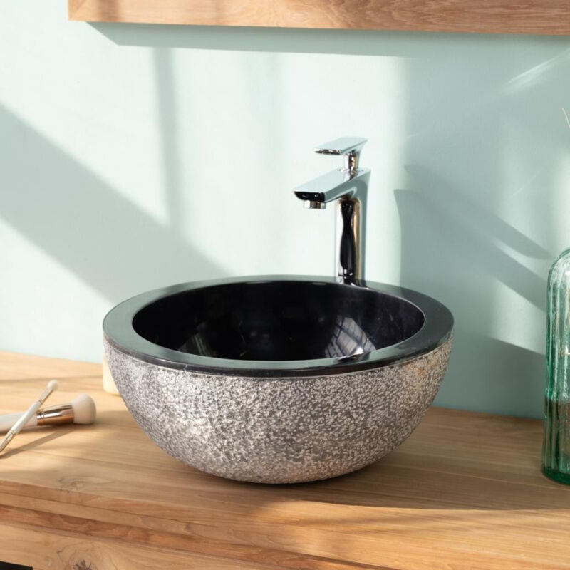 Lave mains en marbre à poser Stromboli noir 35cm