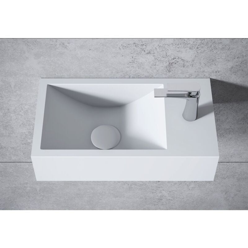 Vasque murale suspendue design en fonte minérale lave-main pour salle de bain - 44x22x10cm - BA18 - Plusieurs options au choix Blanc mat, Avec bonde