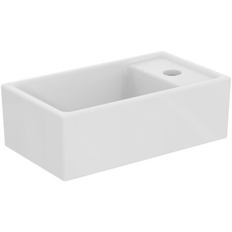 Lave-mains EUROVIT + 370x210x120mm blanc 1 trou pour robinet, avec trop-plein, étagère à droite IDEAL STANDARD