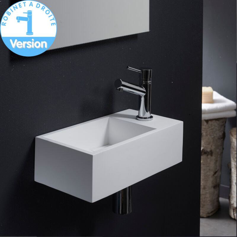 Planetebain - Lave-mains gain de place en solid surface Sacramento 35x18 cm