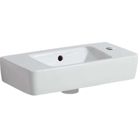Lave-mains Geberit Renova Compact, avec plage de dépose, Blanc, 50x15x25cm, trou de robinetterie à droite, Plage de dépose à gauche