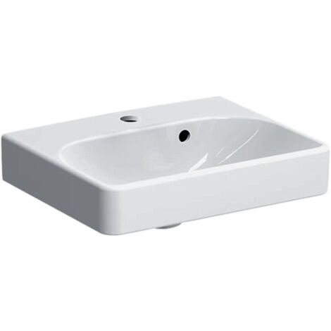 Lave-mains Geberit Smyle Square avec trop-plein asymétrique, Blanc, 45x16x36cm, trou de robinetterie au centre