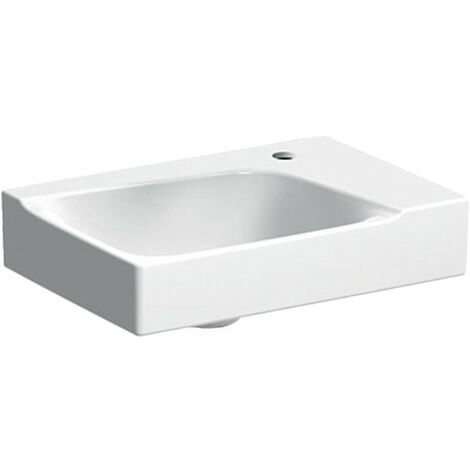 Lave-mains Geberit Xeno², Blanc / KeraTect, 40x12.5x28cm, troude robinetterie à droite, sans trop-plein