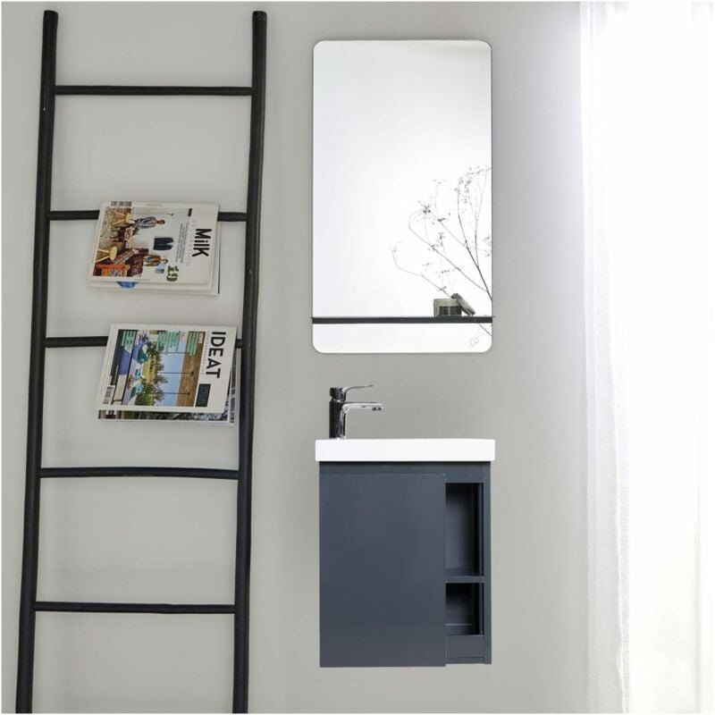 Mob-in - Meuble lave-mains hampton Gris avec vasque blanche + miroir