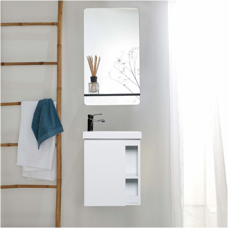 Mob-in - Ensemble meuble lave-mains blanc vasque blanche hampton avec miroir