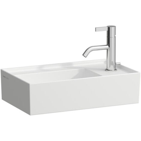 Lave-mains KARTELL 460 x 280 mm, plage de robinetterie à droite sans trop-plein, sans trou pour robinetterie blanc mat LAUFEN