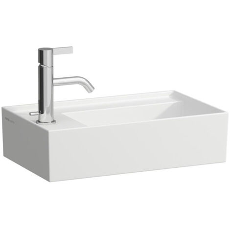 Lave-mains KARTELL 460 x 280 mm, plage de robinetterie à gauche sans trop-plein, 1 trou de robinetterie finition blanc mat LAUFEN