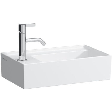 Lave-mains KARTELL 460 x 280 mm, plage de robinetterie à gauche sans trop-plein, sans trou de robinetterie blanc LAUFEN