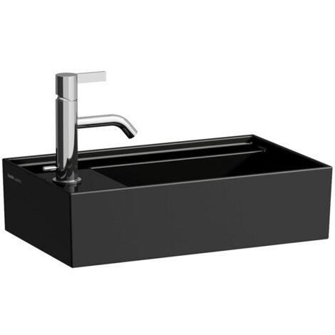 Lave-mains KARTELL 460 x 280 mm, plage de robinetterie à gauche sans trop-plein, sans trou de robinetterie noir LAUFEN