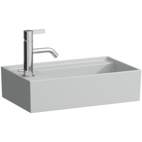 Lave-mains KARTELL 460 x 280 mm, plage de robinetterie à gauche sans trop-plein, version 1 trou de robinetterie gris LAUFEN
