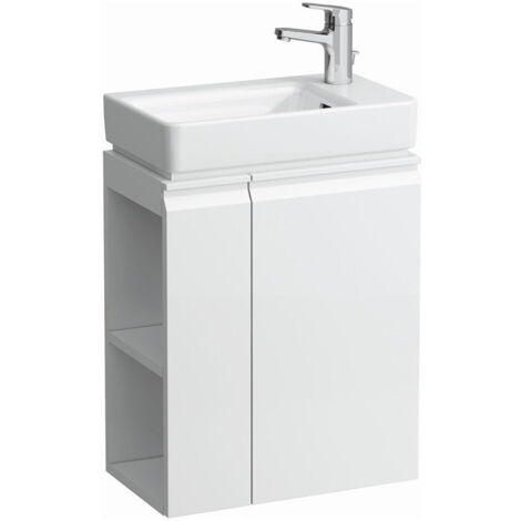 Lave-mains LAUFEN PRO S avec meuble sous-vasque, blanc brillant, banc trou pour robinet LAUFEN à gauche