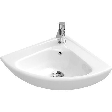 Lave-mains, Longueur du côté: 415 mm, Rectangulaire, pour robinetterie monotrou , trou de robinetterie percé, avec trop-plein, En porcelaine sanitaire Blanc