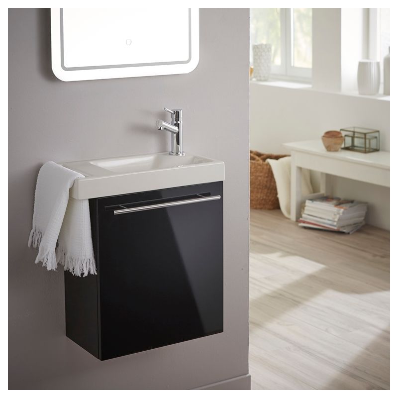 Planetebain Lave Mains Noir Brillant Pour Wc Avec Robinet Eau Froide A Droite 