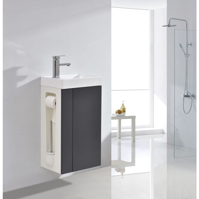 BERNSTEIN - Lave-mains pour WC ou petite salle de bain Compact 400 - anthracite mat - armoire de toilette et miroir en optionSans miroir, Sans bonde