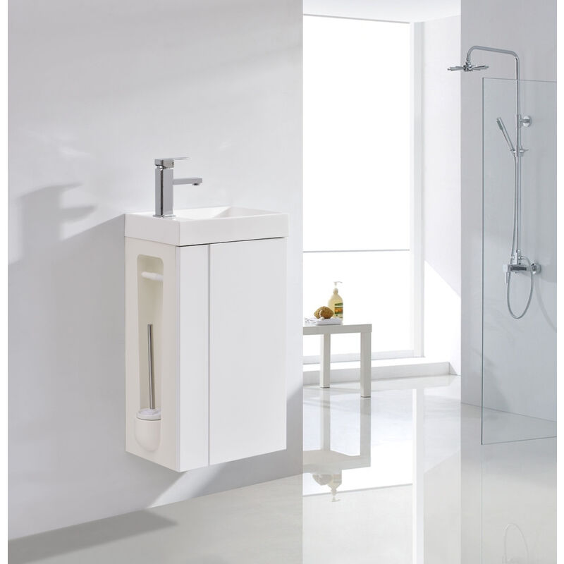 Lave-mains pour wc ou petite salle de bain Compact 400 - blanc mat -armoire de toilette et miroir en option Sans miroir, Sans raccord d'écoulement,