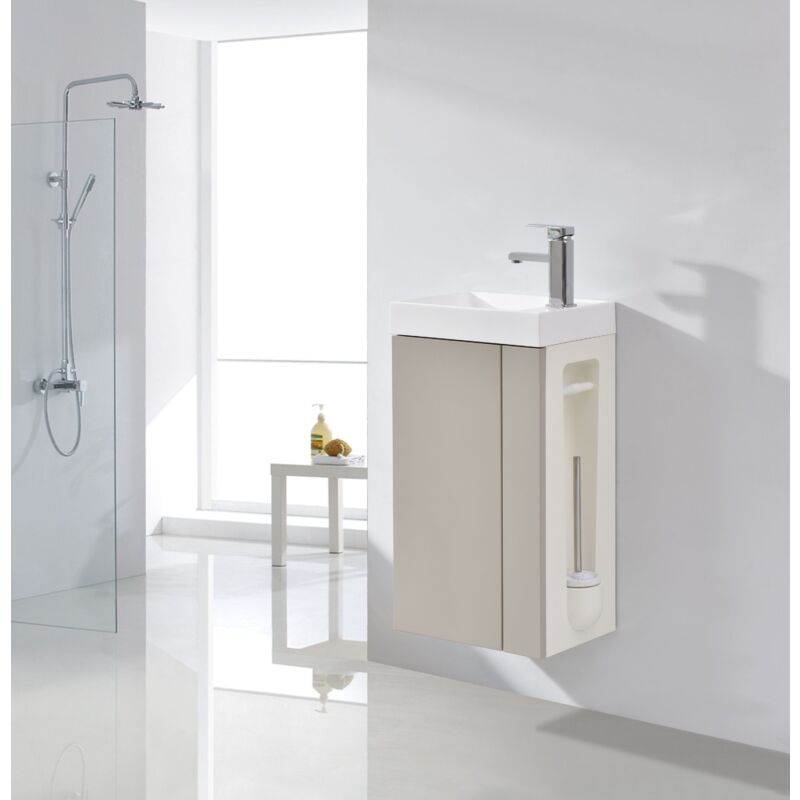 BERNSTEIN - Lave-mains pour WC ou petite salle de bain Compact 400 - laqué taupe mat Sans raccord d'écoulement