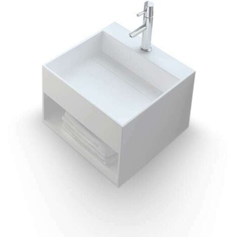 Lave-mains suspendu, vasque carrée en Solid surface - Karaé