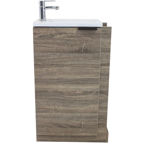 Meuble lave-mains Lulu 40cm 1 porte mélaminé bois avec vasque céramique  noire - DECOTEC 1147231