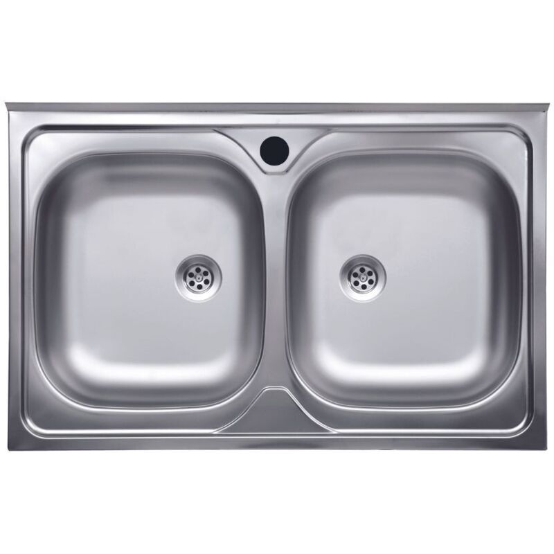 Lavello Cucina Acciaio Appoggio 80x50 Cm Due Vasche N214