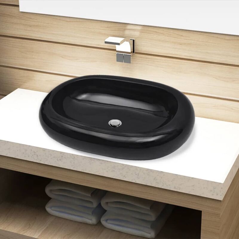 Vidaxl - Lavandino da bagno in ceramica ovale nero Nero