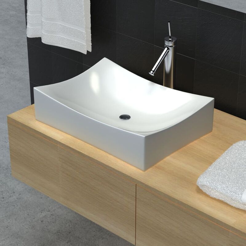 Lavabo, Lavandino in Ceramica Porcellana Bianco Lucido Vidaxl 4054