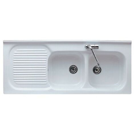 Lavello cucina 2 vasche a destra 120x50 in ceramica bianco