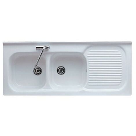 Lavello cucina 2 vasche a sinistra 120x50 in ceramica bianco