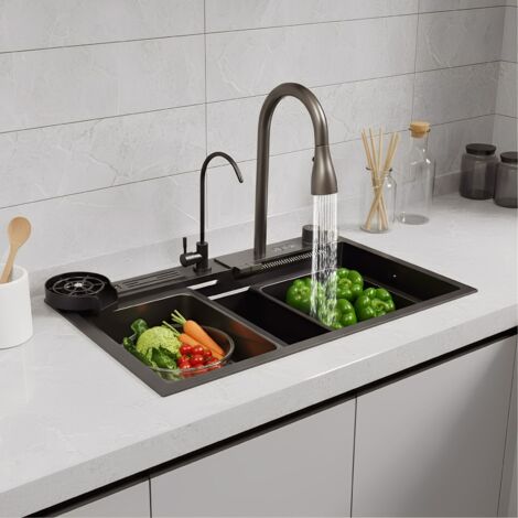 Lavello cucina acciaio inox con cascata, set lavello incasso con rubinetto