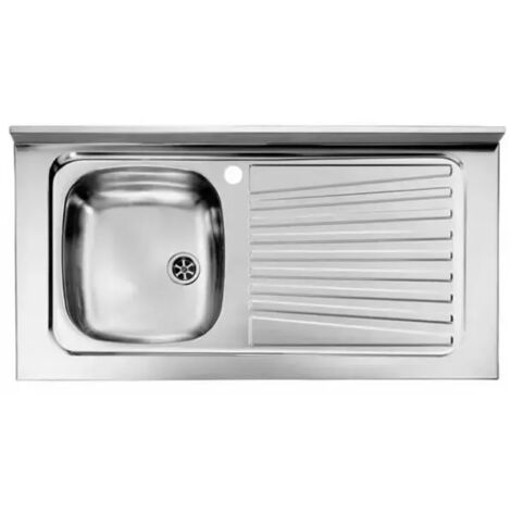 Lavello cucina da appoggio in acciaio inox 1 vasca con gocciolatoio modello mondial cm.100x50 vasca destra - profonditÀ 15 cm