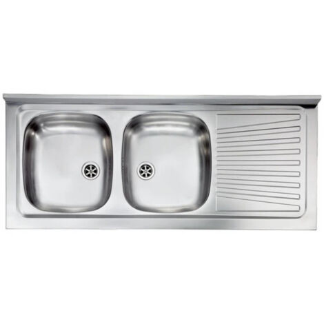 LAVELLO CUCINA DA APPOGGIO IN ACCIAIO INOX 2 VASCHE CON GOCCIOLATOIO MODELLO MONDIAL - CM.120x50 VASCA SINISTRA - PROFONDITÀ VASCA: 15 CM - HID