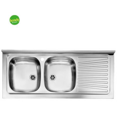 Lavello cucina da appoggio in acciaio inox 2 vasche con gocciolatoio modello mondial cm.120x50 vasca sinistra - profonditÀ vasca: 15 cm HIDROS