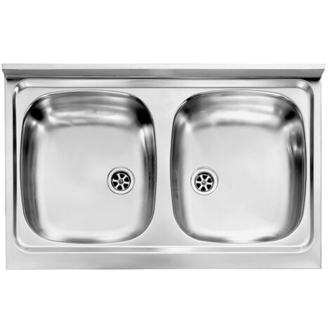 LAVELLO CUCINA DA APPOGGIO IN ACCIAIO INOX 2 VASCHE MODELLO MONDIAL - CM.80x50 - PROFONDITÀ 15 CM - HID