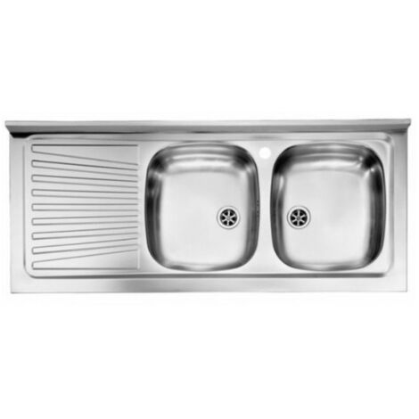 LAVELLO CUCINA DA APPOGGIO IN ACCIAO INOX 2 VASCHE CON GOCCIOLATOIO MODELLO MONDIAL - CM.120x50 VASCA DESTRA - PROFONDITÀ VASCA: 15 CM - HID