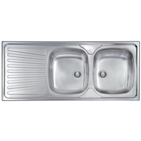 LAVELLO CUCINA DA INCASSO IN ACCIAIO INOX 2 VASCHE CON GOCCIOLATOIO MODELLO MONDIAL - CM.116x50 VASCA DESTRA - PROFONDITÀ VASCA: 15 CM  - HID